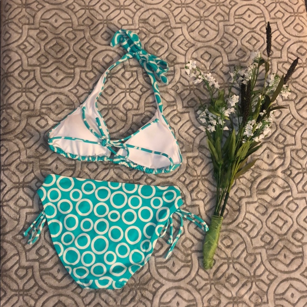 Vintage Victoria’s Secret teal/white string bikini - Picture 2 of 7